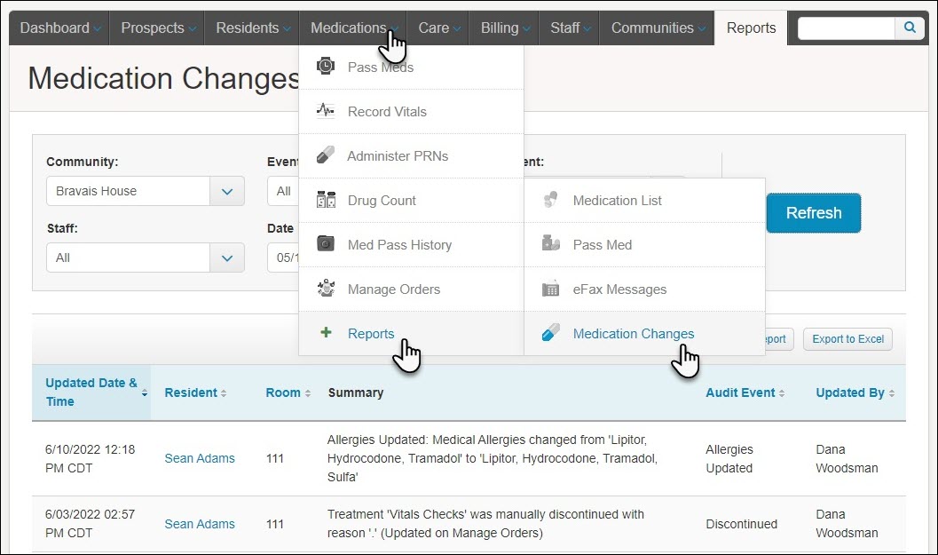 Medication Changes Report Medtelligent